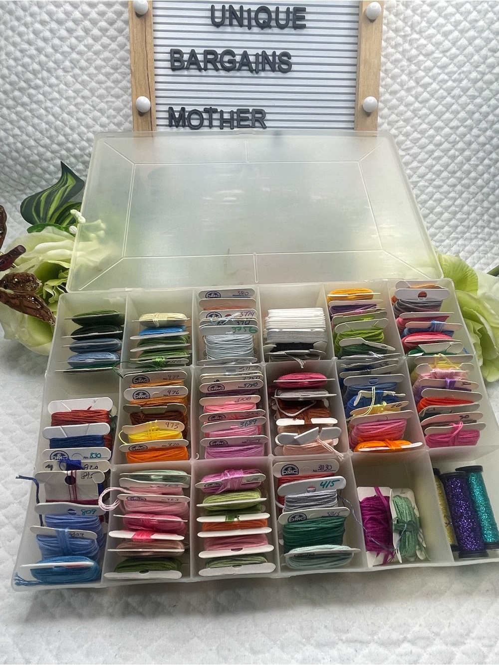 Large Embroidery Floss Thread Lot DMC Assorted Colors Bobbins + Organizer Case